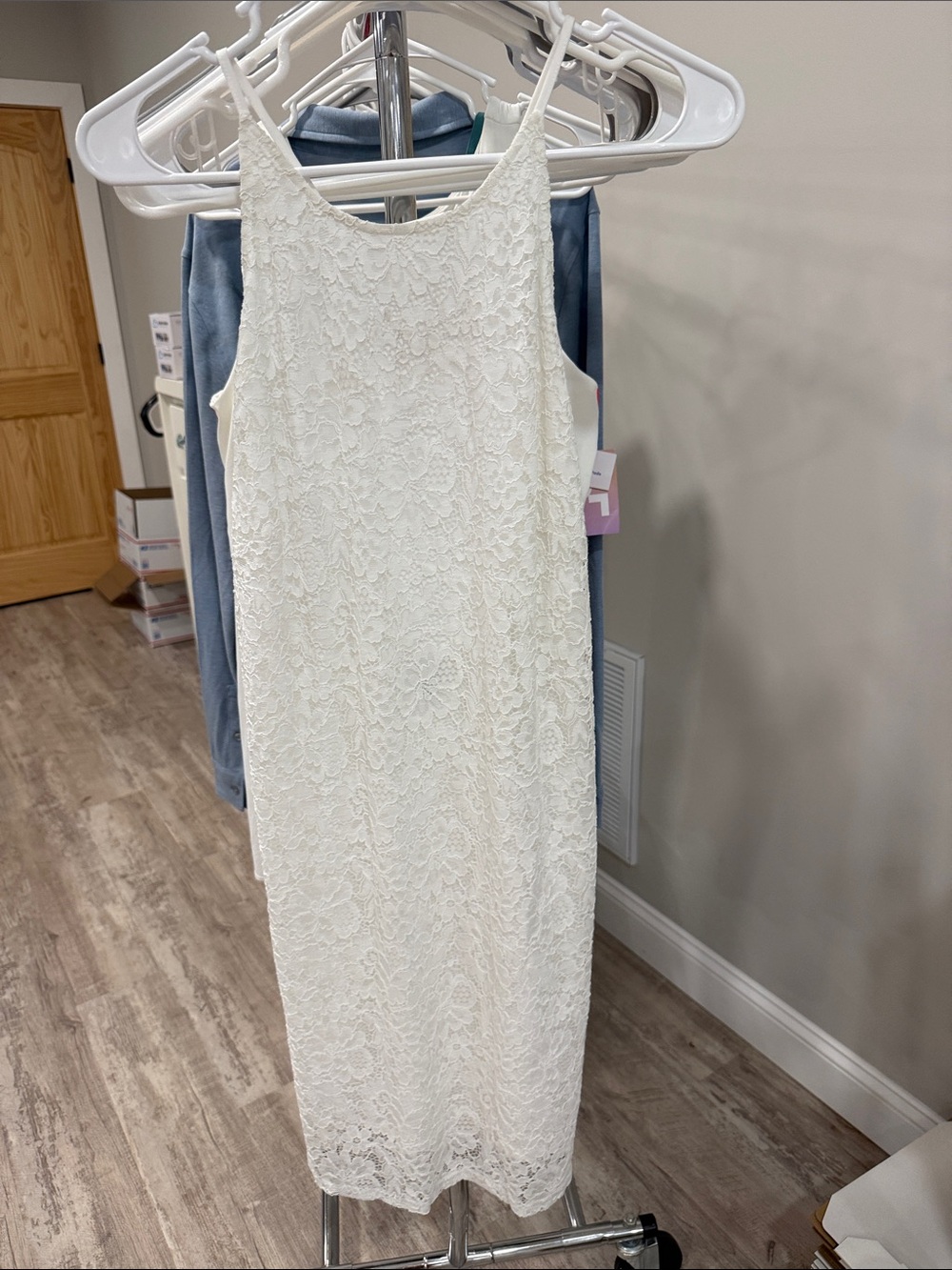 a new day White Lace Spaghetti-Strap Midi Dress